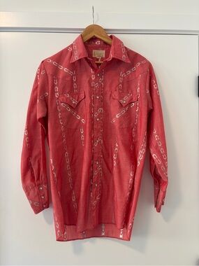 Vintage 1970s Caravan Made in Calgary AB Horseshoe Stampede Rodeo shirt Size 33